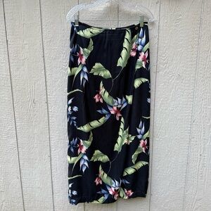 Tommy Bahama Women's Floral Maxi Skirt Black Hawaiian Tropical Long Wrap 10